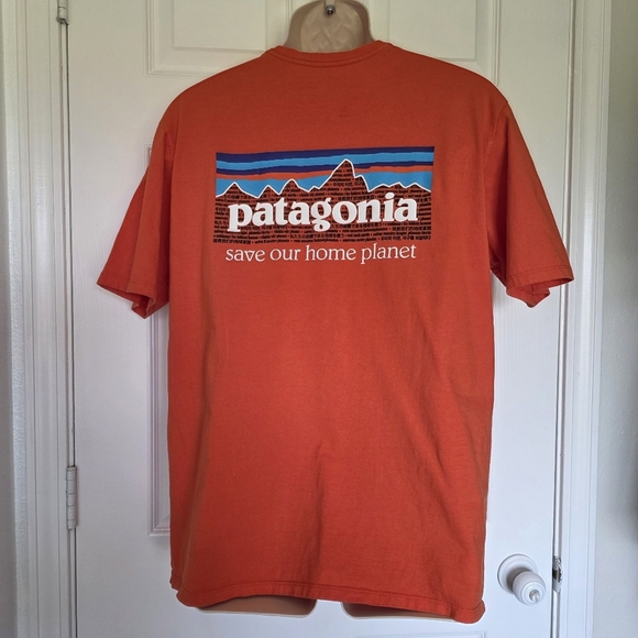 Patagonia Orange Short Sleeve TShirt Save Our Home Planet Size Medium - Picture 5 of 10